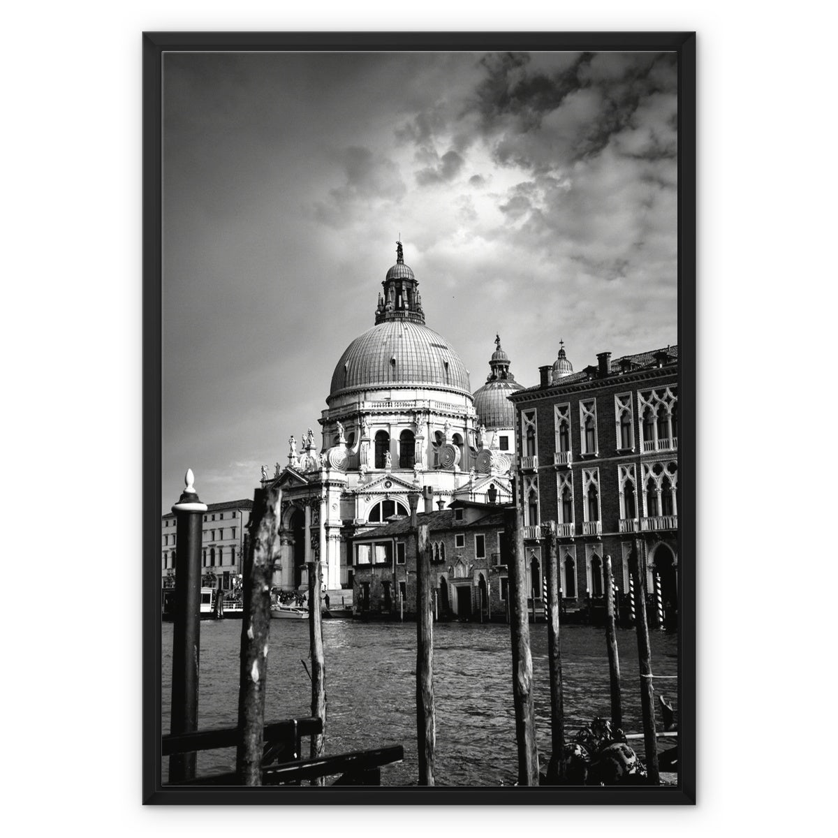 Venice Basilica B&W Framed Canvas